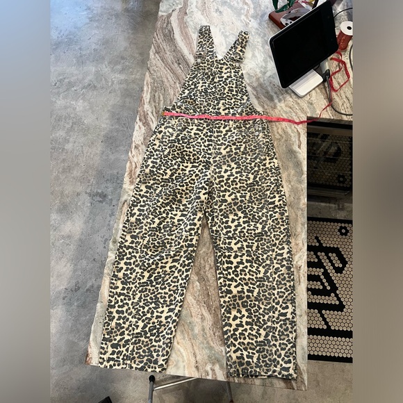 Aaron and Amber Wildside Overalls Jumpsuit Barrel Leg Leopard Print Pants - Picture 13 of 13